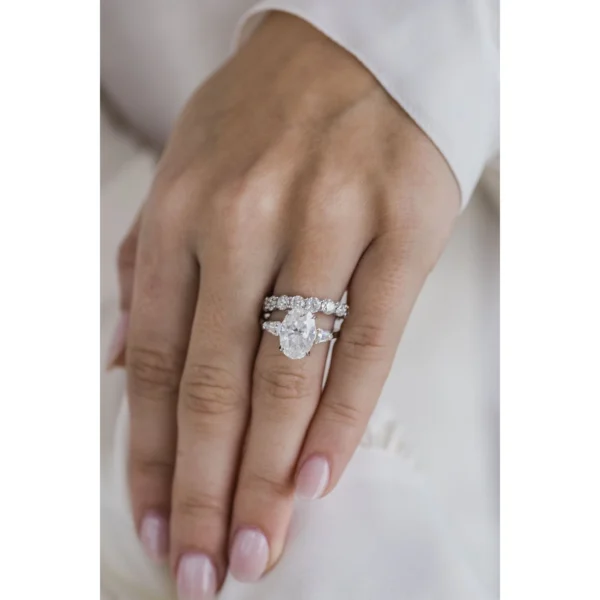 4.0Ct Oval Cut Diamond Ring Three Stone Moissanite Engagement Ring 14K Gold Wedding Ring
