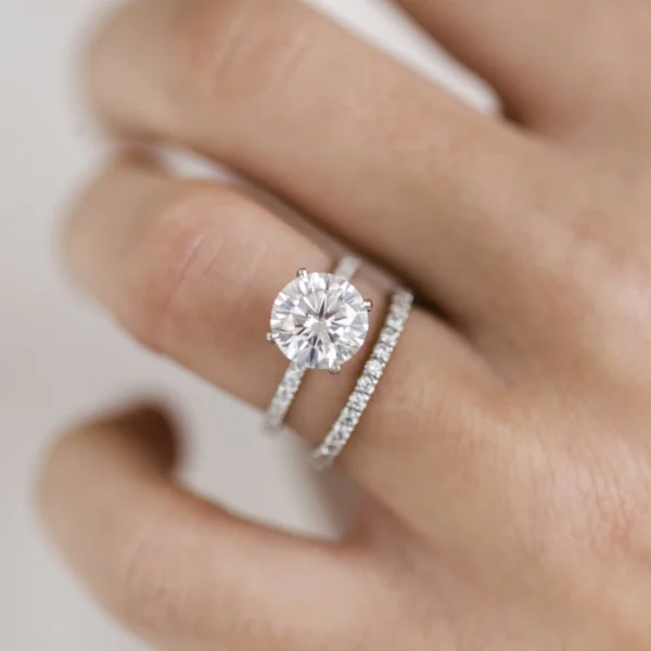 2.50Ct Round Cut Diamond Ring Set Solitaire Moissanite Engagement Ring Set 14K Gold Wedding Ring Set