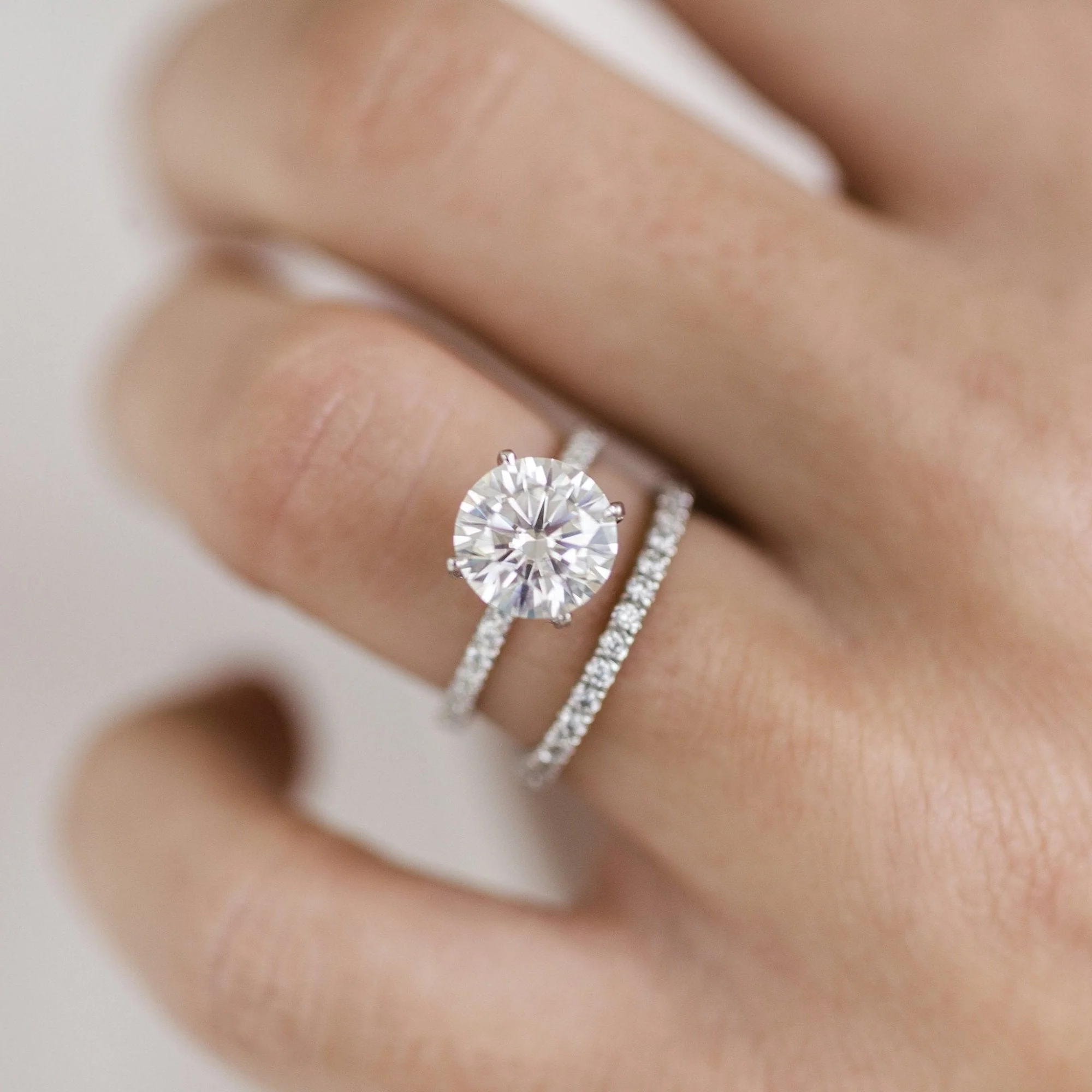 2.50Ct Round Cut Diamond Ring Set Solitaire Moissanite Engagement Ring Set 14K Gold Wedding Ring Set