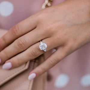 2.50Ct Elongated Cushion Cut Diamond Ring Three Stone Moissanite Engagement Ring 14K Gold Ring For Her