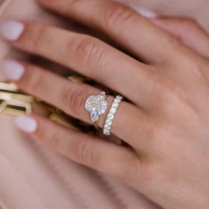 2.50Ct Elongated Cushion Cut Diamond Ring Three Stone Moissanite Engagement Ring 14K Gold Ring For Her