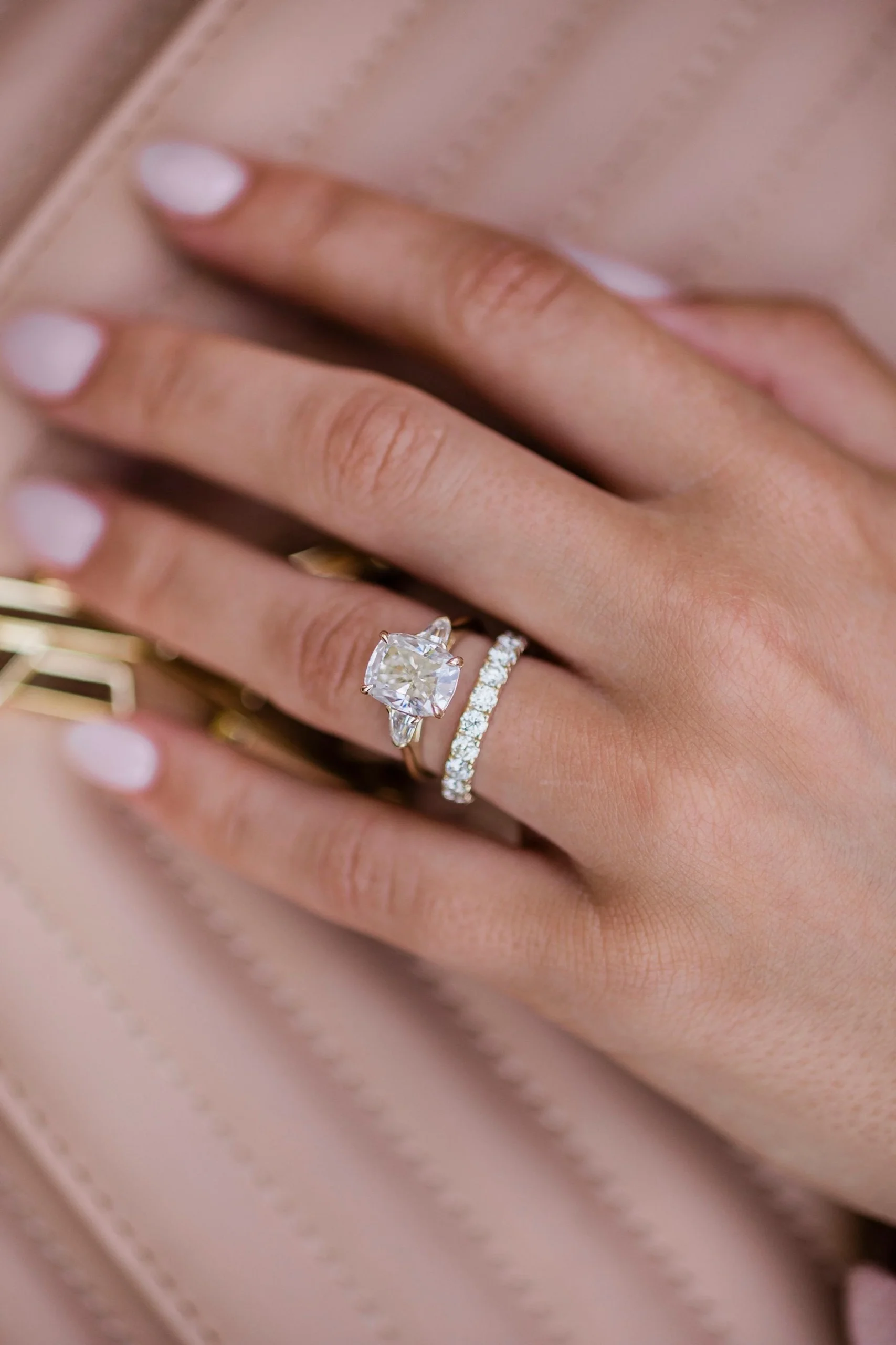 2.50Ct Elongated Cushion Cut Diamond Ring Three Stone Moissanite Engagement Ring 14K Gold Ring For Her