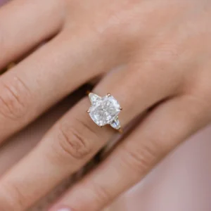 2.50Ct Elongated Cushion Cut Diamond Ring Three Stone Moissanite Engagement Ring 14K Gold Ring For Her