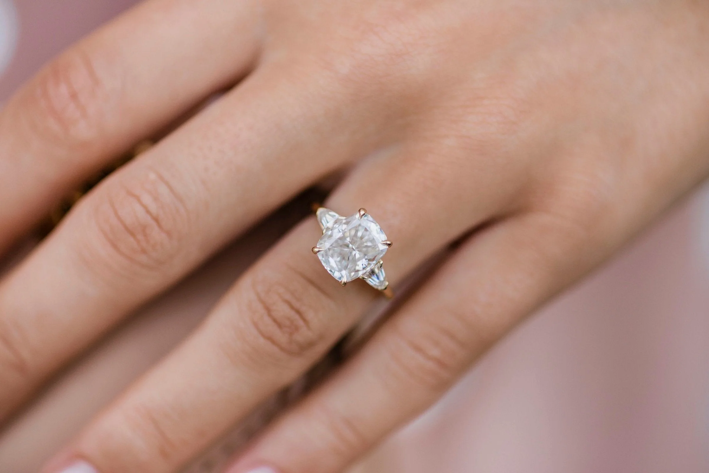 2.50Ct Elongated Cushion Cut Diamond Ring Three Stone Moissanite Engagement Ring 14K Gold Ring For Her