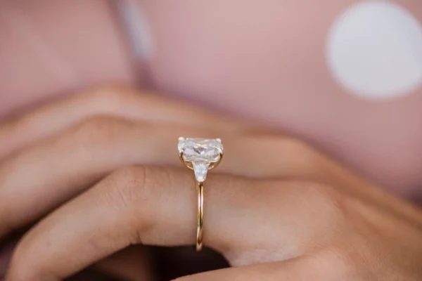 2.50Ct Elongated Cushion Cut Diamond Ring Three Stone Moissanite Engagement Ring 14K Gold Ring For Her