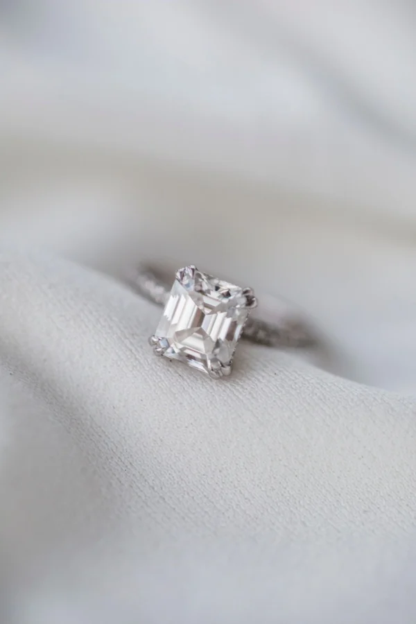 2.25Ct Asscher Cut Diamond Wedding Ring Solitaire Hidden Halo and Pave Moissanite Engagement Ring