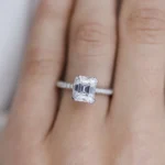 2.25Ct Asscher Cut Diamond Wedding Ring Solitaire Hidden Halo and Pave Moissanite Engagement Ring