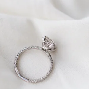2.25Ct Asscher Cut Diamond Wedding Ring Solitaire Hidden Halo and Pave Moissanite Engagement Ring