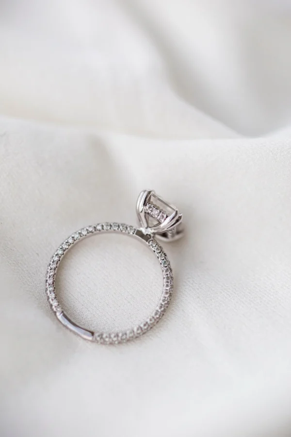 2.25Ct Asscher Cut Diamond Wedding Ring Solitaire Hidden Halo and Pave Moissanite Engagement Ring