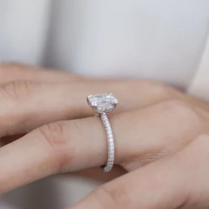 2.25Ct Asscher Cut Diamond Wedding Ring Solitaire Hidden Halo and Pave Moissanite Engagement Ring