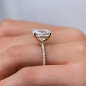 5.50CT Elongated Cushion Cut Moissanite Diamond Ring Hidden Halo Moissanite Engagement Ring