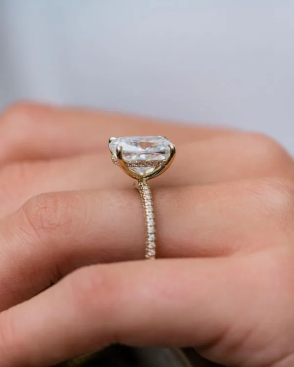 5.50CT Elongated Cushion Cut Moissanite Diamond Ring Hidden Halo Moissanite Engagement Ring