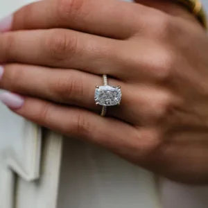 5.50CT Elongated Cushion Cut Moissanite Diamond Ring Hidden Halo Moissanite Engagement Ring
