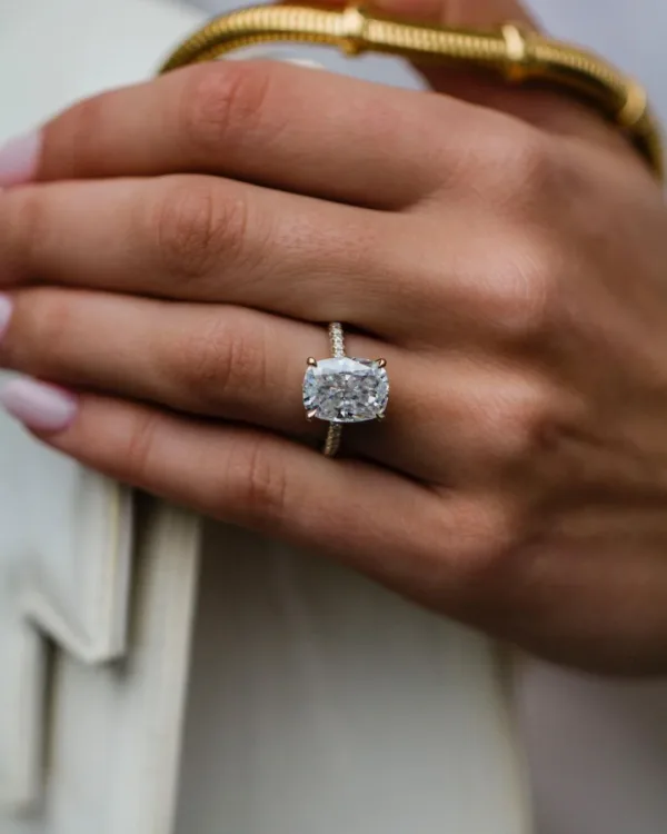 5.50CT Elongated Cushion Cut Moissanite Diamond Ring Hidden Halo Moissanite Engagement Ring