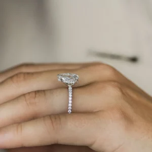 3.25Ct Pear Cut Diamond Wedding Ring Solitaire Hidden Halo And Pave Moissanite Engagement Ring