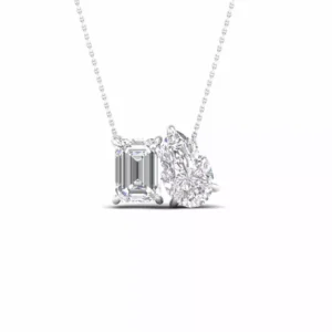 2.0Ct Toi Et Moi Necklace Pear and Emerald Cut Moissanite Pendant with Chain for Girls and Women - Image 1