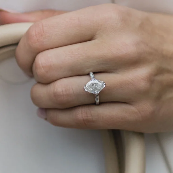 2.0Ct Oval Cut Diamond Wedding Ring Solitaire Hidden Halo And Pave Moissanite Engagement Ring