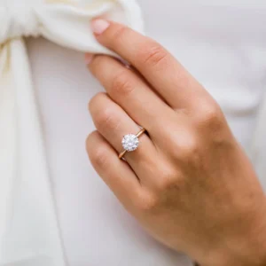 2.0Ct Round Cut Diamond Wedding Ring Solitaire Hidden Halo And Pave Moissanite Engagement Ring