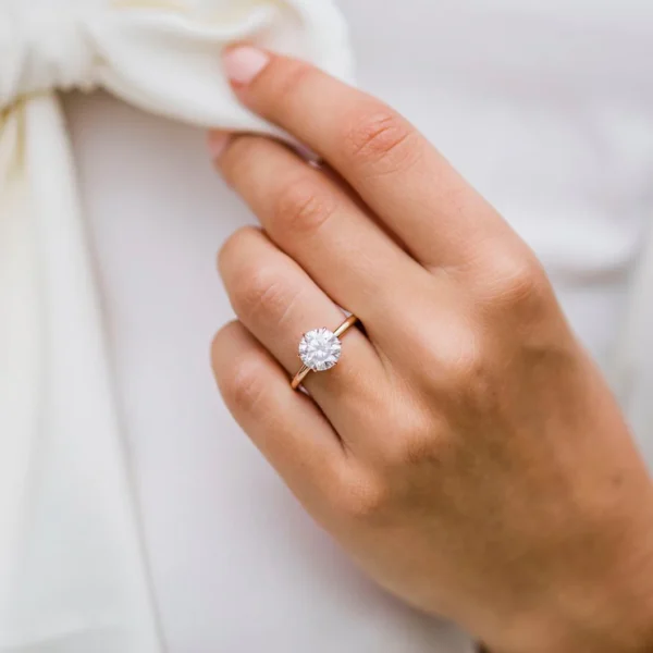 2.0Ct Round Cut Diamond Wedding Ring Solitaire Hidden Halo And Pave Moissanite Engagement Ring