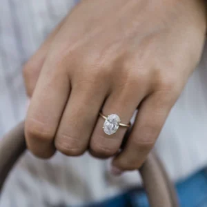 4.0Ct Oval Cut Diamond Wedding Ring Solitaire Hidden Halo And Pave Moissanite Engagement Ring