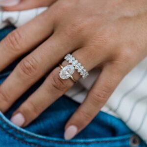 4.0Ct Oval Cut Diamond Wedding Ring Solitaire Hidden Halo And Pave Moissanite Engagement Ring