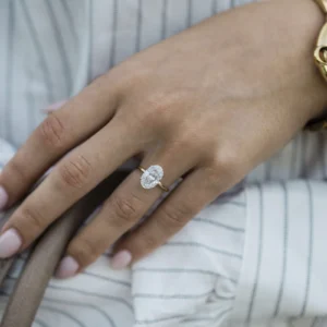 4.0Ct Oval Cut Diamond Wedding Ring Solitaire Hidden Halo And Pave Moissanite Engagement Ring