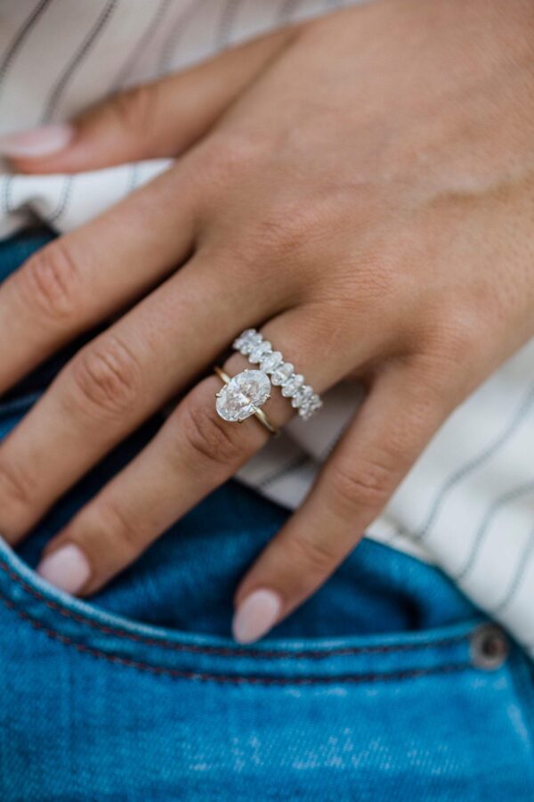 4.0Ct Oval Cut Diamond Wedding Ring Solitaire Hidden Halo And Pave Moissanite Engagement Ring
