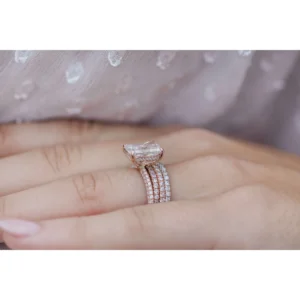 3.40Ct Radiant Cut Diamond Solitaire Hidden Halo and Pave Moissanite Engagement Ring 14K Gold Ring