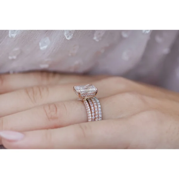 3.40Ct Radiant Cut Diamond Solitaire Hidden Halo and Pave Moissanite Engagement Ring 14K Gold Ring