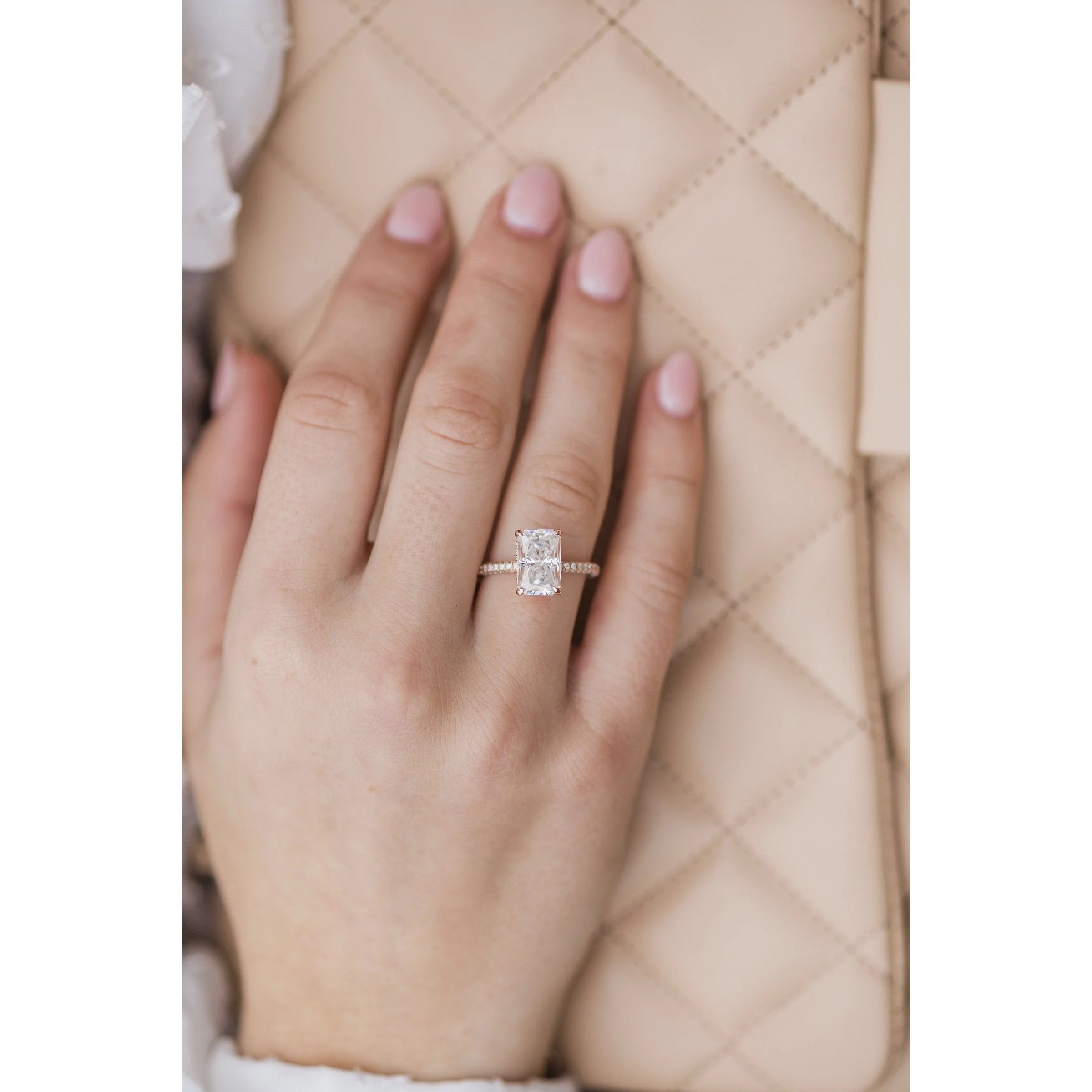 3.40Ct Radiant Cut Diamond Solitaire Hidden Halo and Pave Moissanite Engagement Ring 14K Gold Ring