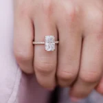 3.40Ct Radiant Cut Diamond Solitaire Hidden Halo and Pave Moissanite Engagement Ring 14K Gold Ring