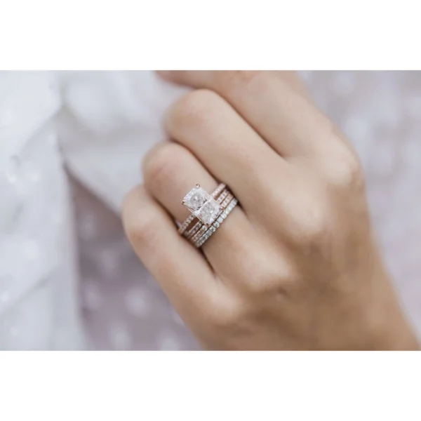 3.40Ct Radiant Cut Diamond Solitaire Hidden Halo and Pave Moissanite Engagement Ring 14K Gold Ring
