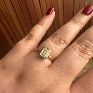Bezel Set Emerald Cut Lab Diamond Engagement Ring – 18K Gold