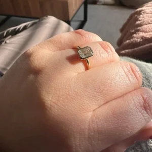 Bezel Set Emerald Cut Lab Diamond Engagement Ring – 18K Gold
