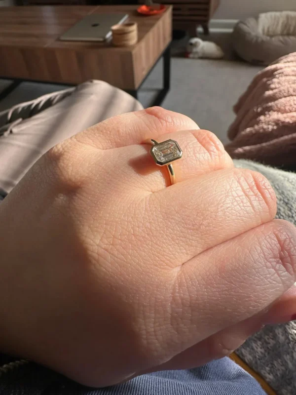 Bezel Set Emerald Cut Lab Diamond Engagement Ring – 18K Gold