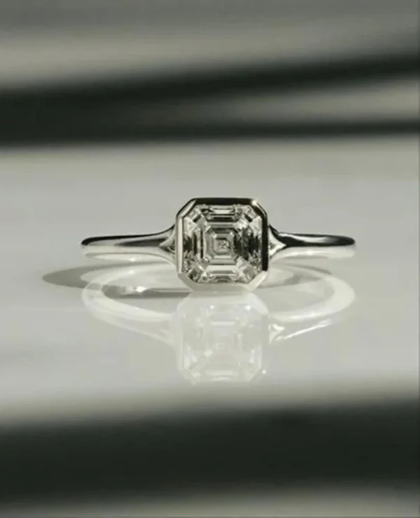 1.25Ct Asscher Diamond Ring Solitaire Moissanite Engagement Ring 14K Gold Wedding Anniversary Ring