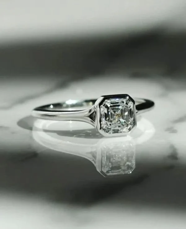 1.25Ct Asscher Diamond Ring Solitaire Moissanite Engagement Ring 14K Gold Wedding Anniversary Ring
