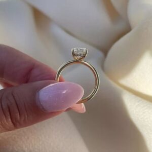 Radiant Cut Moissanite Diamond Ring , Hidden Halo Gold Ring