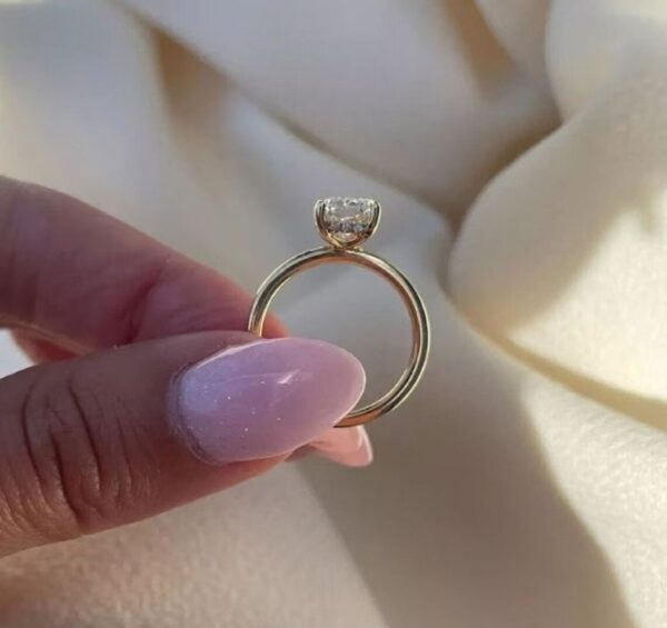 Radiant Cut Moissanite Diamond Ring , Hidden Halo Gold Ring