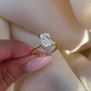 Radiant Cut Moissanite Diamond Ring , Hidden Halo Gold Ring