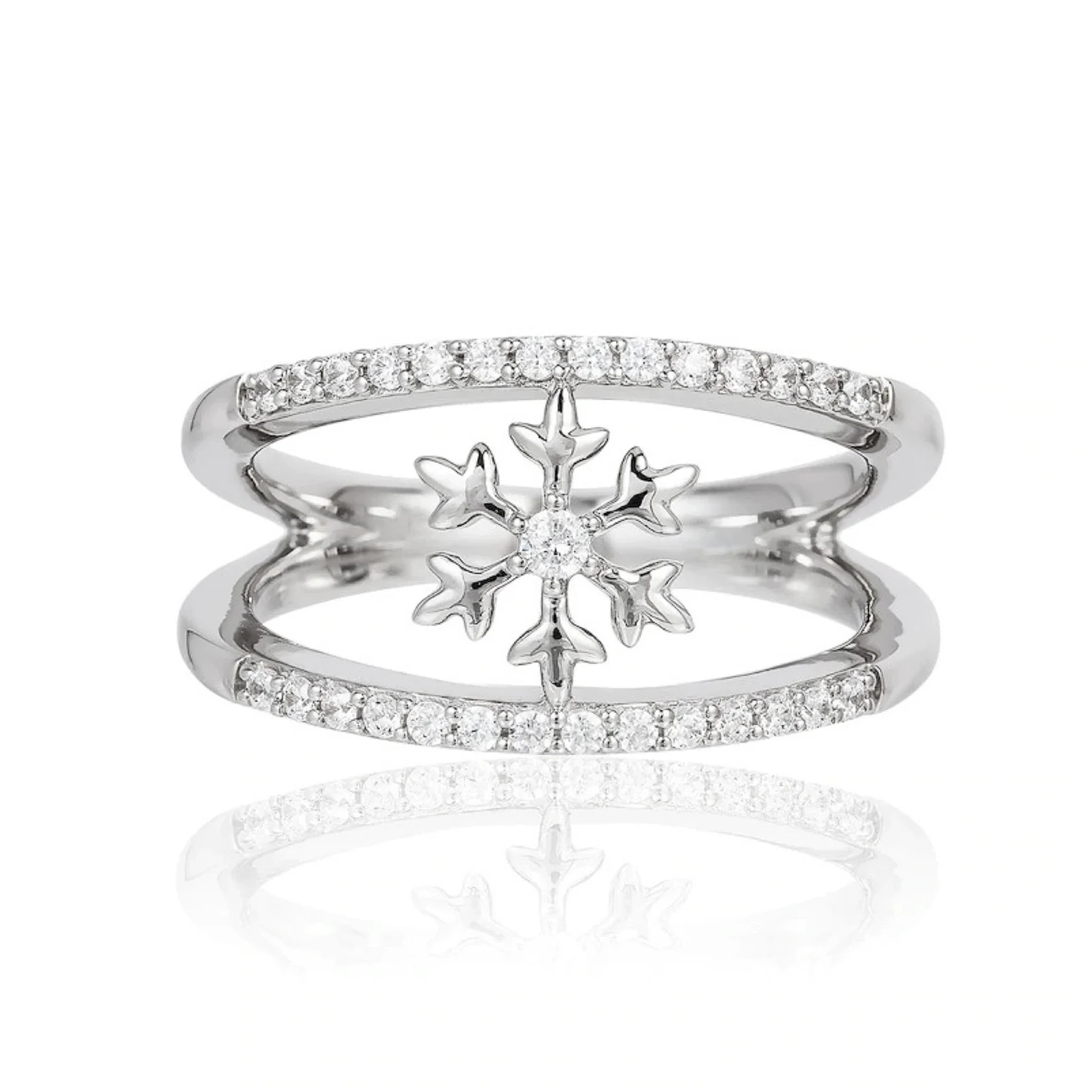 Enchanted Disney Elsa 1/4 CT. T.W. Cubic Zirconia Diamond Snowflake Orbit Split Shank Ring In 14k White Gold Finish