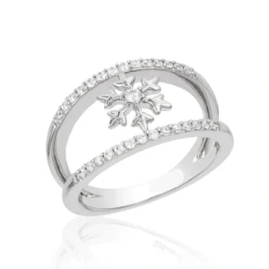 Enchanted Disney Elsa 1/4 CT. T.W. Cubic Zirconia Diamond Snowflake Orbit Split Shank Ring In 14k White Gold Finish
