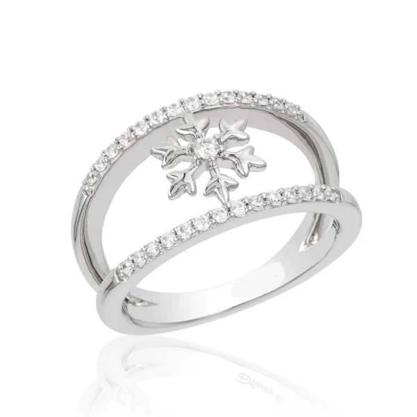 Enchanted Disney Elsa 1/4 CT. T.W. Cubic Zirconia Diamond Snowflake Orbit Split Shank Ring In 14k White Gold Finish