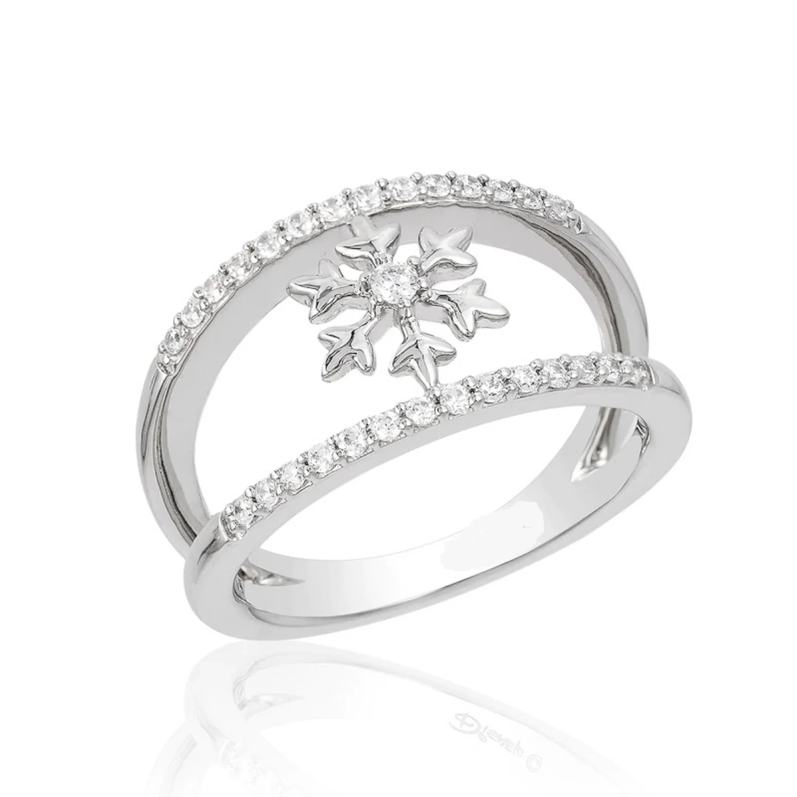 Enchanted Disney Elsa 1/4 CT. T.W. Cubic Zirconia Diamond Snowflake Orbit Split Shank Ring In 14k White Gold Finish
