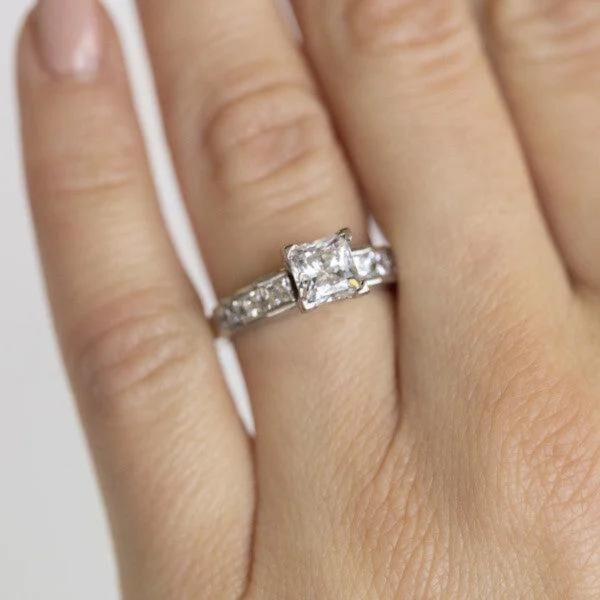 Princess Cut Moissanite Solitaire Ring, Wedding Ring, Vintage Princess Ring, Bezel Set Ring, Anniversary Gift for Wife