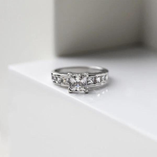 Princess Cut Moissanite Solitaire Ring, Wedding Ring, Vintage Princess Ring, Bezel Set Ring, Anniversary Gift for Wife