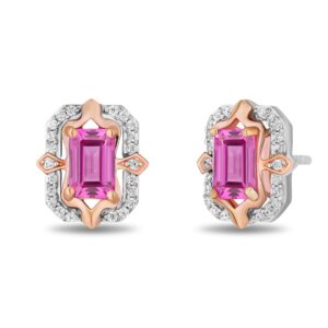 Enchanted Disney Fine Jewelry 14K Rose Gold over Sterling Silver with 1/6 CTTW Diamonds and Created Pink Sapphire Aurora Earrings