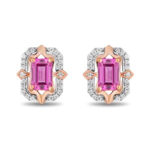 Enchanted Disney Fine Jewelry 14K Rose Gold over Sterling Silver with 1/6 CTTW Diamonds and Created Pink Sapphire Aurora Earrings