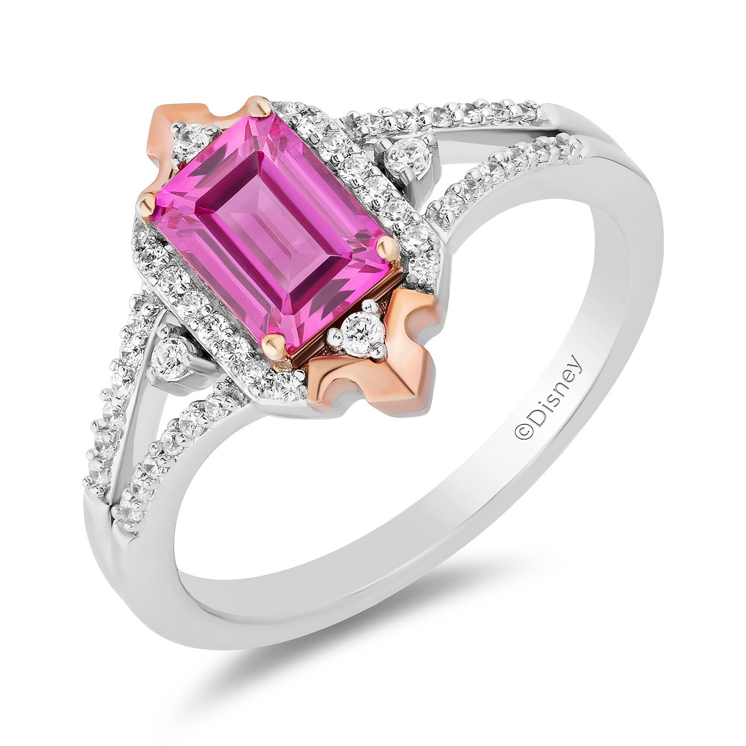 Enchanted Disney Fine Jewelry 14K Rose Gold Over Sterling Silver with 1/5 CTTW Diamonds Aurora Ring