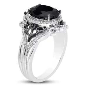 Enchanted Disney Treasures Ring, Black Onyx Ring, 3.0 Ct Black Oval Cut Diamond Ring, 925 Sterling Silver Ring, Enchanted Disney Ring